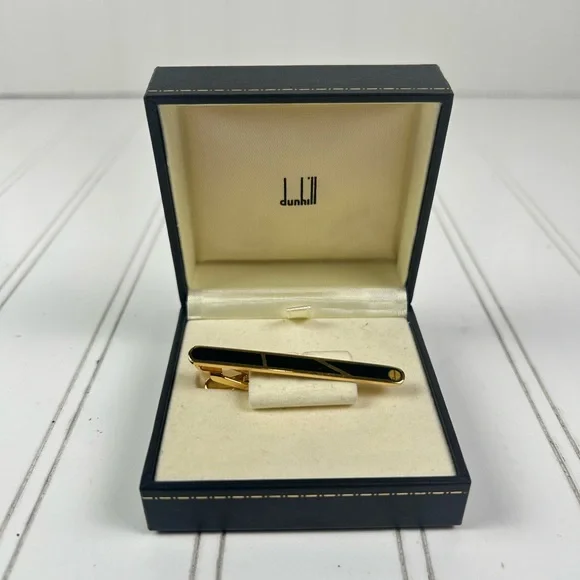 Dunhill Vintage Black Gold Tie Clip Elegant Designer Bar Formal Luxury - Picture 3 of 7